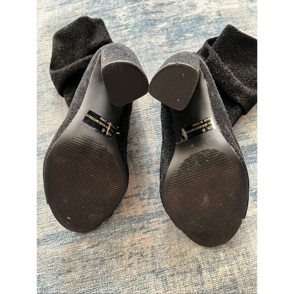 Qupid Black Sparkle Fabric Peep Toe Side Zip Block Heel Boots Size 6 - Picture 9 of 12